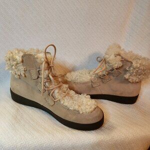 Vionic Womens Splendid Oak Suede Sherpa Winter Booties Lace Up Comfort Support